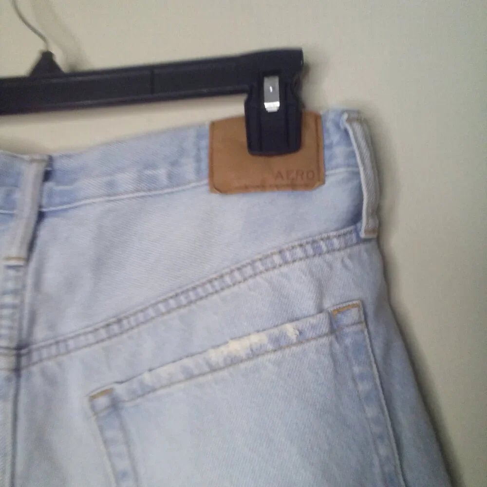 Aeropostale Shorts 6 Women High Rise Cut-Off Button Fly Distressed Raw Hem Blue
